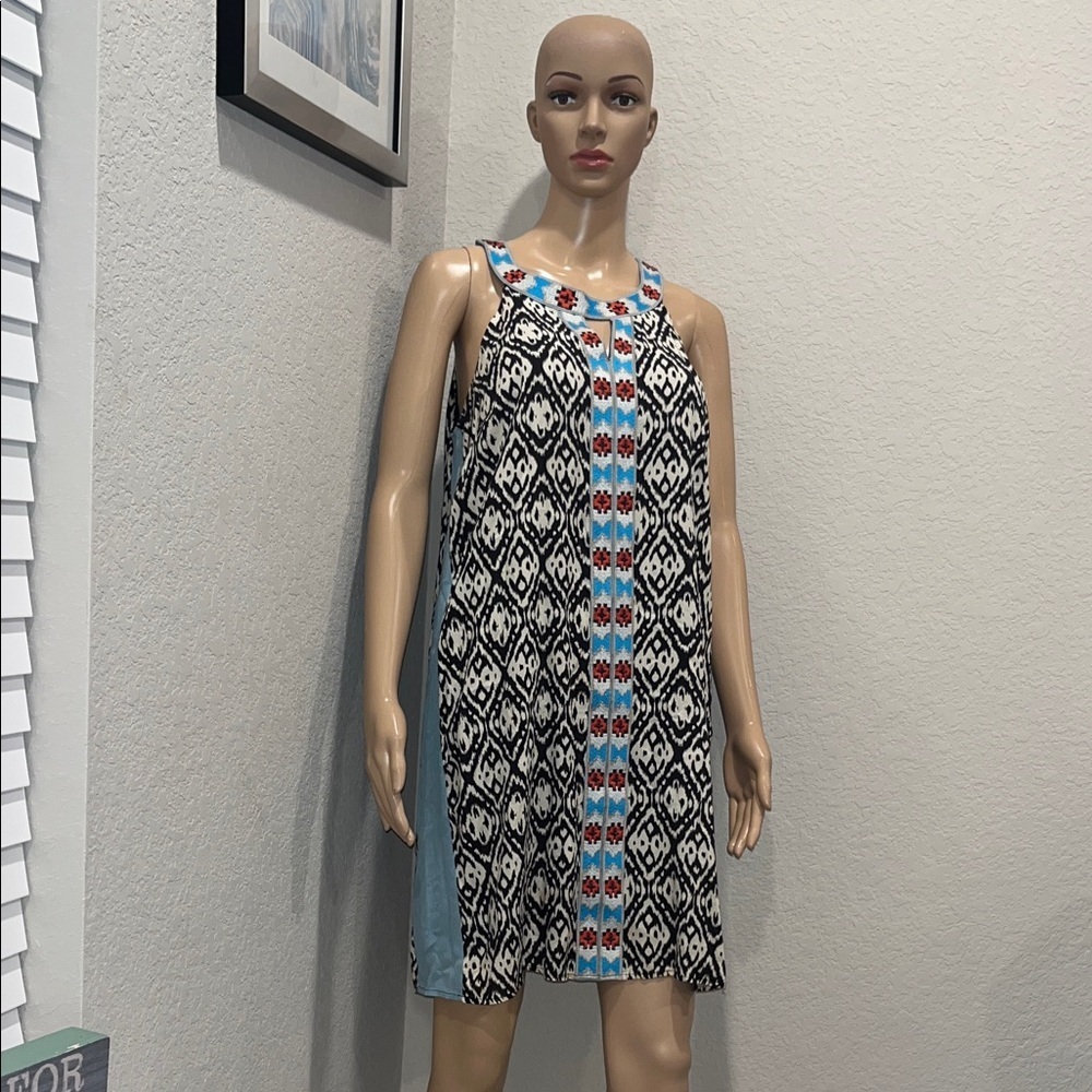 NWOT THML- Anthropology Black and Blue Patterned Sleeveless Dress